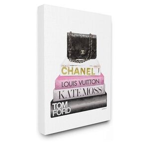 CHANEL Black Bag Canvas Art with Pink and Gold Accents